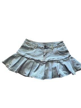 Denim Pleated Mini Skort Women's Small Tennis Low Rise Festive Summer Y2K